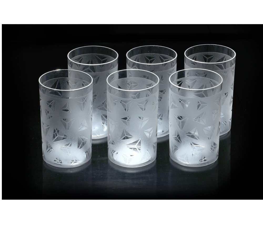 Kitchenwell 12 Pcs Diamond Plastic Unbreakable Multi-Purpose Transparent Water/Juice Glass Set (300 Ml,Clear)